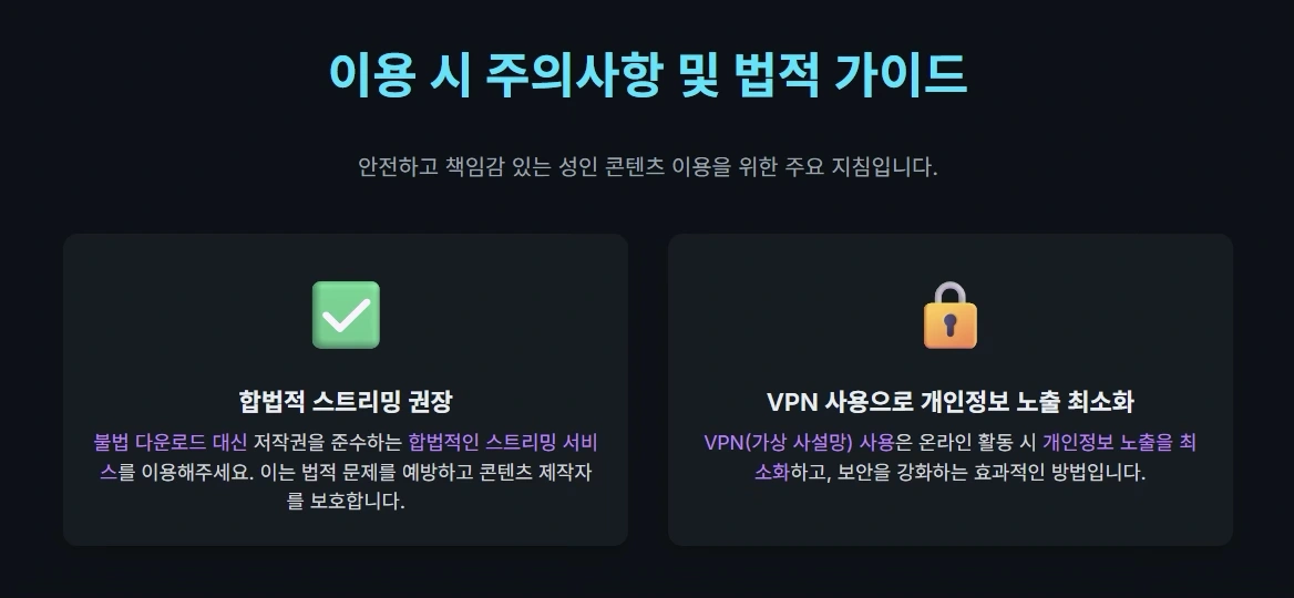 야동티비 이용시 주의사항 및 법적 가이드 인포그래픽 이미지